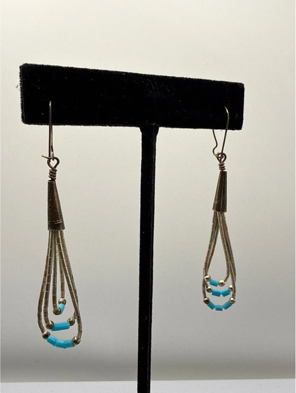 Vintage Sterling Silver Turquoise Liquid Silver Style Dangle Earrings